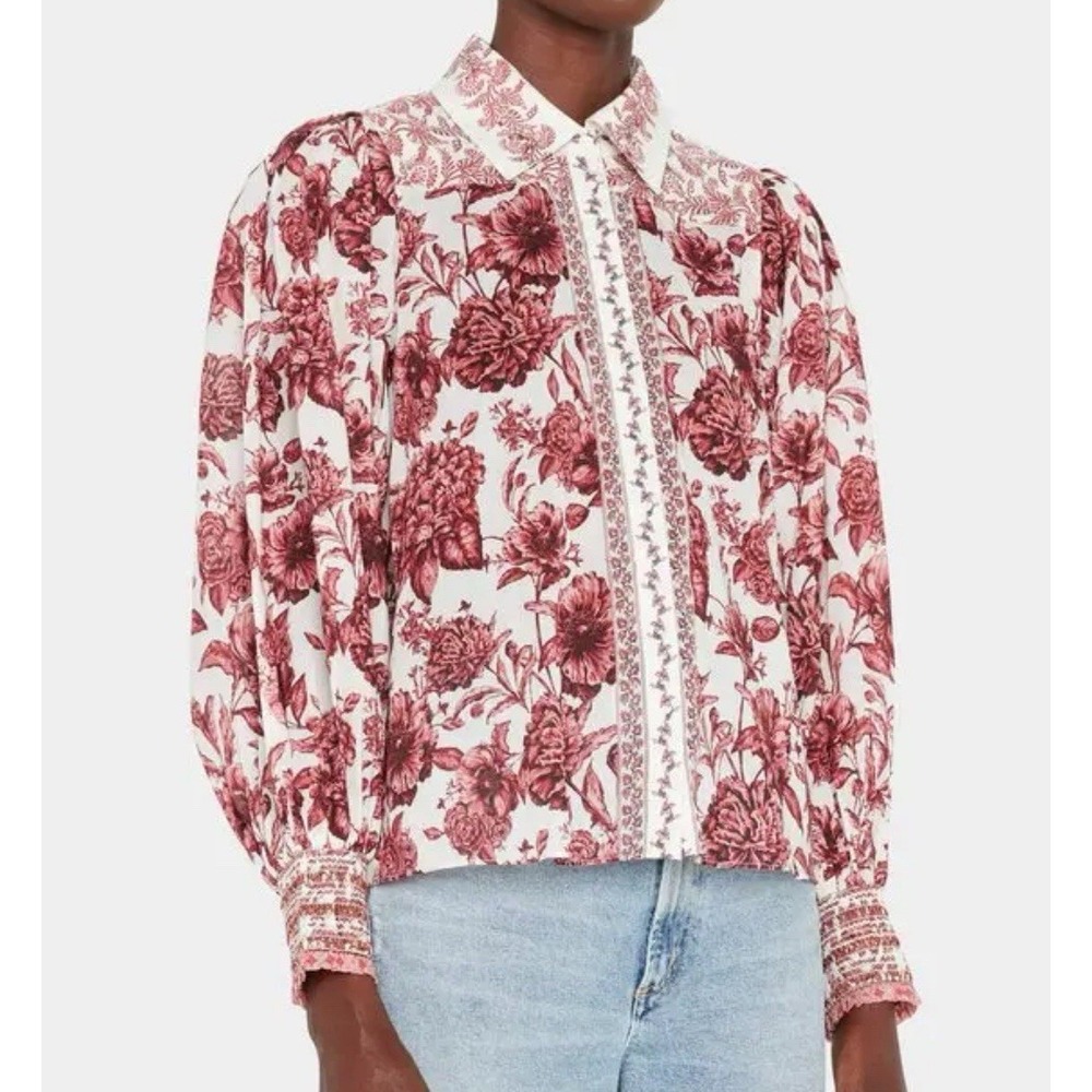 Alice + Olivia Tiffie Drama Sleeve Blouse Top Women's Medium Floral Boho Cotton
